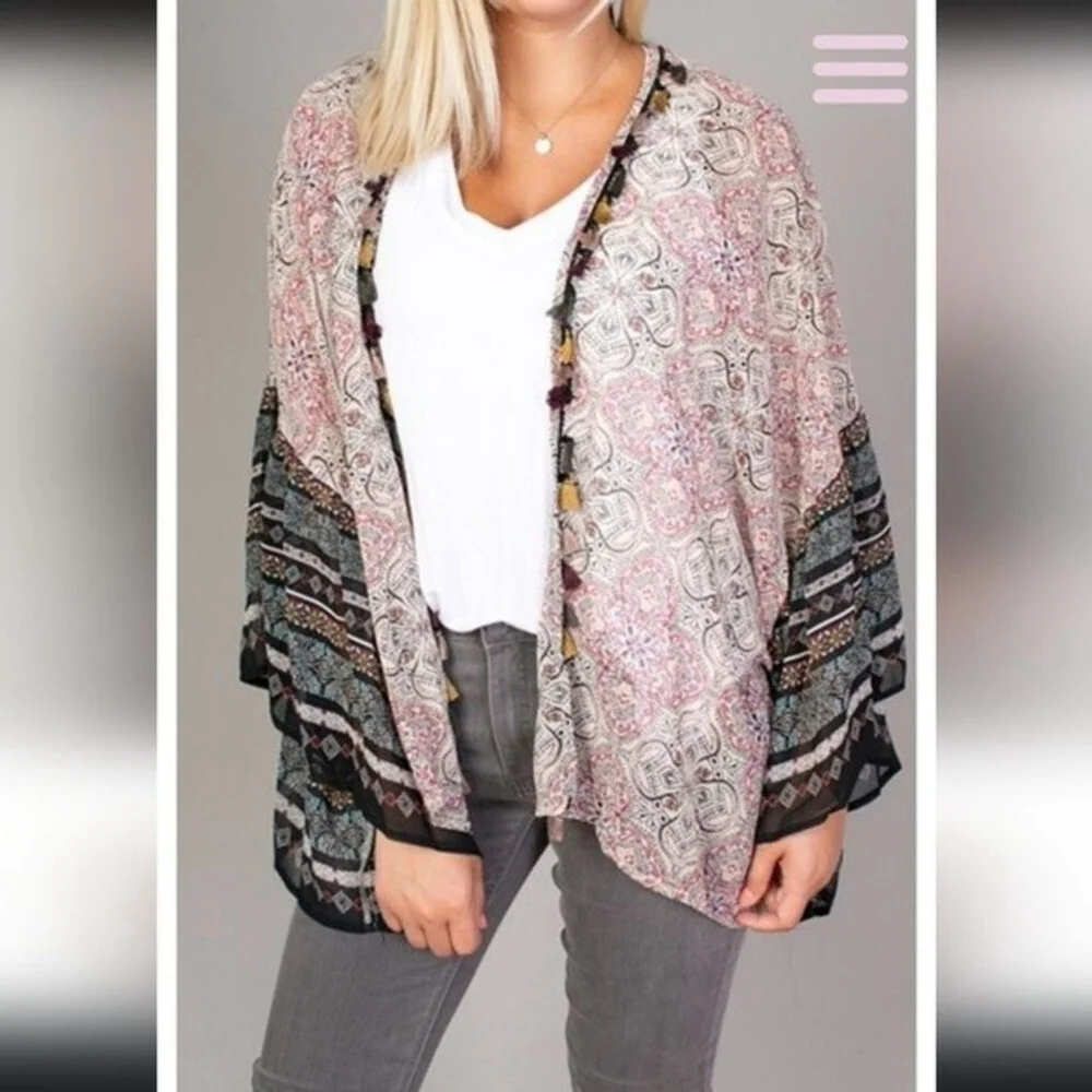 Mystree Chiffon Tassel Kimono